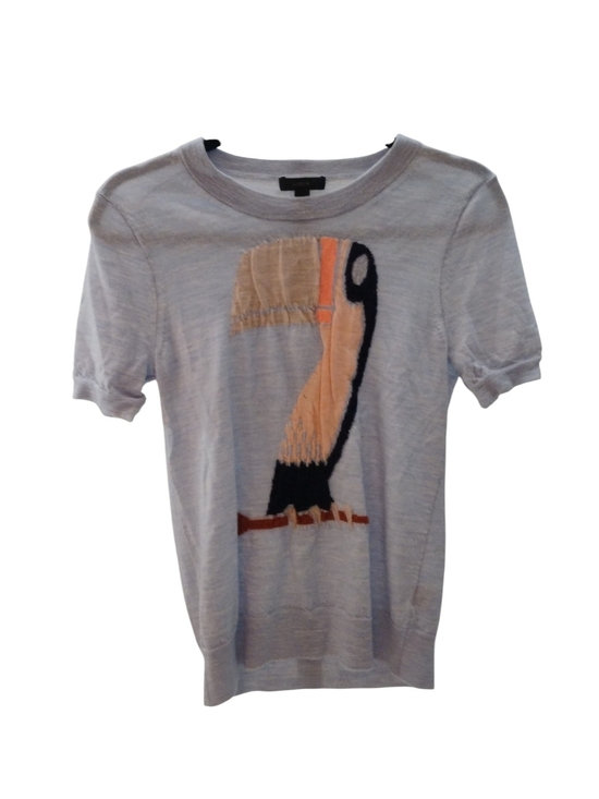 J. Crew Tops - J. Crew Light Blue Wool W Peach & Black Toucan Accent SZ M